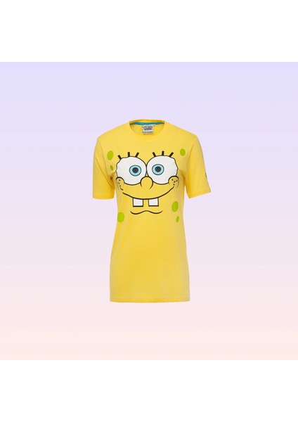Sünger Bob Kare Pantolon Baskılı Bisiklet Yaka Sarı Erkek Tişört