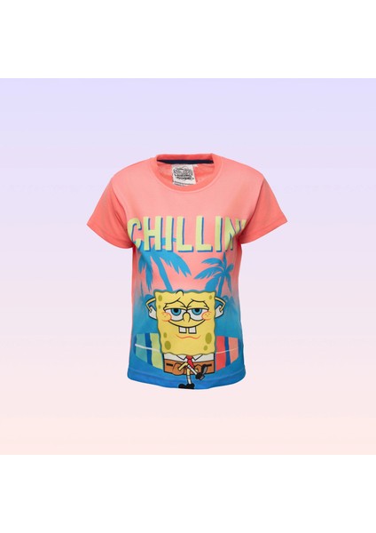 Sünger Bob Kare Pantolon Chillin Baskılı Bisiklet Yaka Renkli Erkek Çocuk Tişört