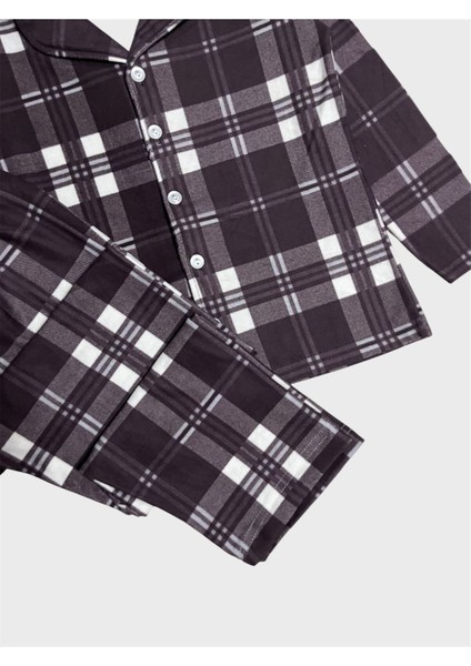 Baba-Oğul Pamuklu Süet Kumaş Kahverengi Ekose Desenli Gömlek Yaka Düğmeli Pijama Takımı fiyatları