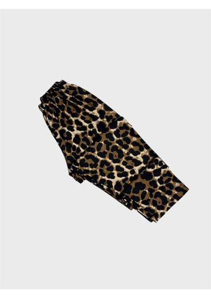 Anne -Kız Pamuklu Süet Kumaş Kahverengi Leopar Desenli Gömlek Yaka Düğmeli Uzun Kollu Pijama Takımı indirimleri