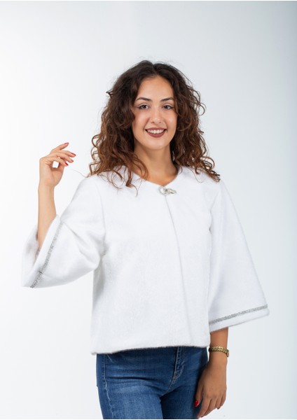 Büyük Beden Seçenekli Broşlu Abiye ve Gelin Tay Tüyü Kürk Bolero