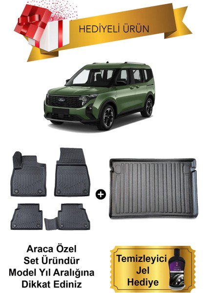 Yeni Ford Courier 2024 Sonrası Araca Özel 3D Havuzlu Paspas ve Bagaj Havuzu Seti (Hediyeli)