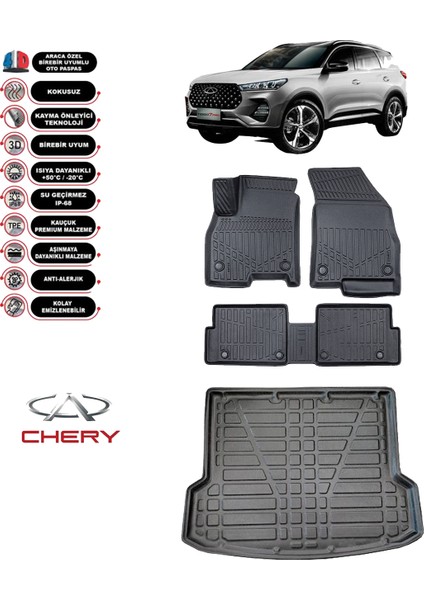 Chery Tiggo 7 Pro 2022 Sonrası Araca Özel 3D Havuzlu Paspas ve Bagaj Havuzu Set