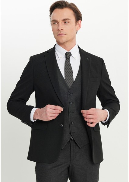 Slim Fit Dar Kesim Mono Yaka Kapak Cepli Yelekli Takım Elbise