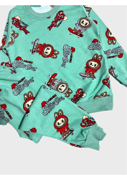 Kız Çocuk Pamuklu Yeşil Labubu Desenli Uzun Kollu Mevsimlik Pijama Takımı fiyatları