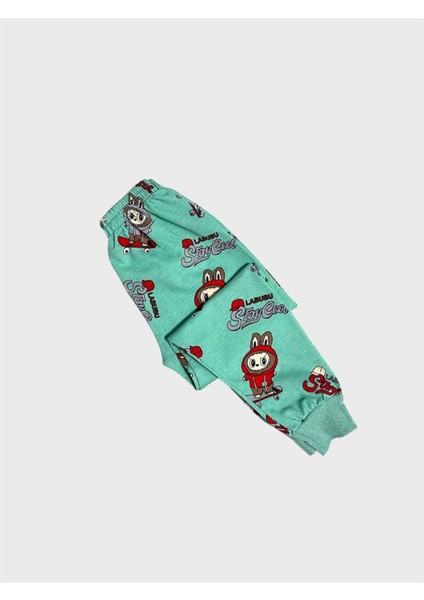 Kız Çocuk Pamuklu Yeşil Labubu Desenli Uzun Kollu Mevsimlik Pijama Takımı fırsatları