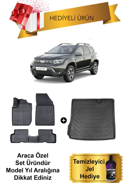 Dacia Duster 2 Wd(4x2) 2023 Sonrası 3D Havuzlu Paspas ve Bagaj Havuzu Set (Temizleyici Jel Hediye)