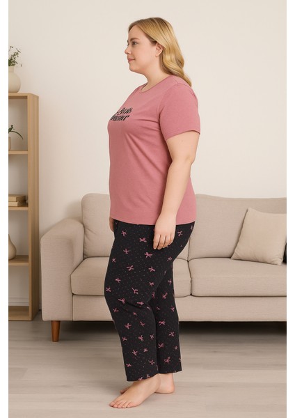 Büyük Beden Pijama Takımı Pembe Baskılı Lo-Ans fiyatları