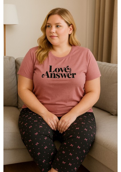 Büyük Beden Pijama Takımı Pembe Baskılı Lo-Ans fırsatları