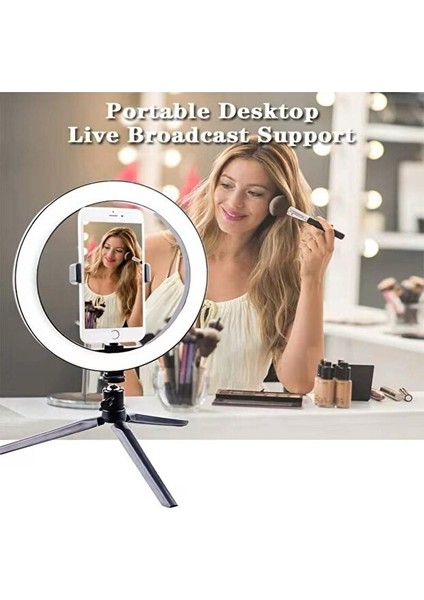 LED Ring Light Vlog/canlı Yayın Halka Işık – Tripodlu, Telefon Tutuculu, 3 Renk Modu, USB Kontrollü Masaüstü Set