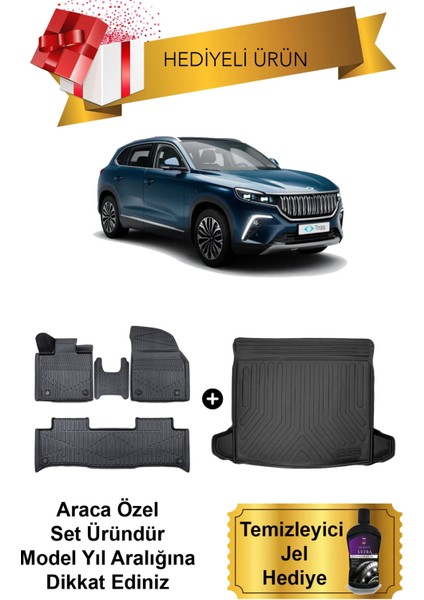 Togg T10X 2023 Sonrası 3D Havuzlu Paspas & Bagaj Havuzu Seti (Temizleyici Jel Hediye)