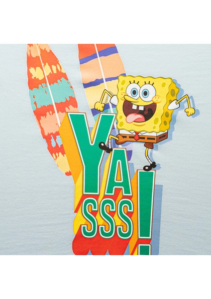 Sünger Bob Kare Pantolon Sörf Baskılı Bisiklet Yaka Mavi Erkek Çocuk Tişört modelleri