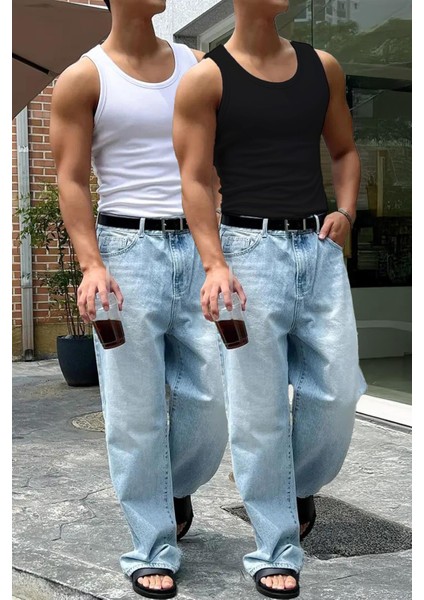 Wove 2 Li Paket Slim Fit Esnek Likralı Fitilli Nefes Alabilen Kolsuz Sporcu Atlet