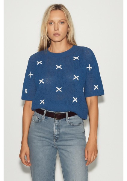 Fiyonklu Ajurlu Oversize Kazak