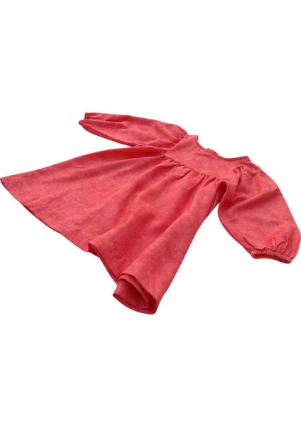 Kız Çocuk Elbise Nar Çiçeği Kırmızı Dokuma Balon Kol Şık Tasarım modelleri