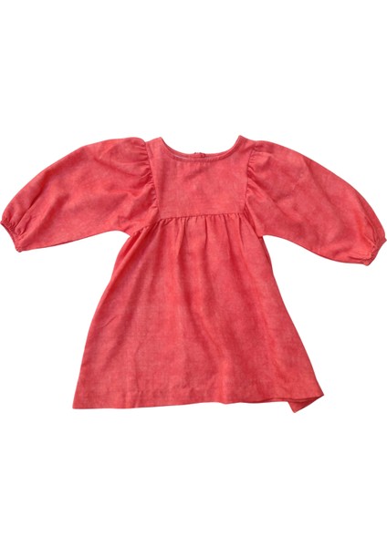 Kız Çocuk Elbise Nar Çiçeği Kırmızı Dokuma Balon Kol Şık Tasarım fırsatları