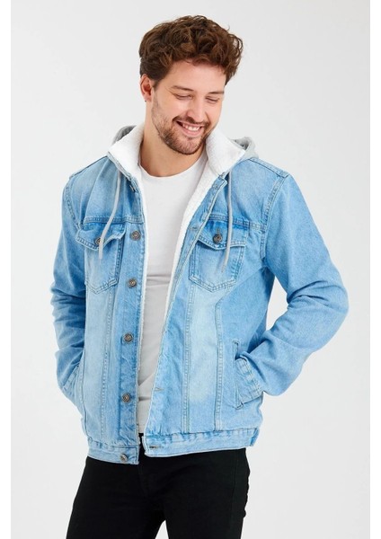 Içi Kürklü Kapüşonlu Kot Mont Buz Mavi modelleri