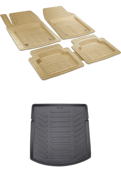 Renault Megane 4 Sedan 2016 Sonrası Sol Kulaklı Bej Deluxe Havuzlu Paspas ve 3D Bagaj Havuzu