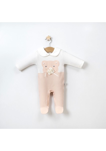 Puantiyeli Gül Ayıcık Aksesuarlı Bebe Yakalı Kız Tulum