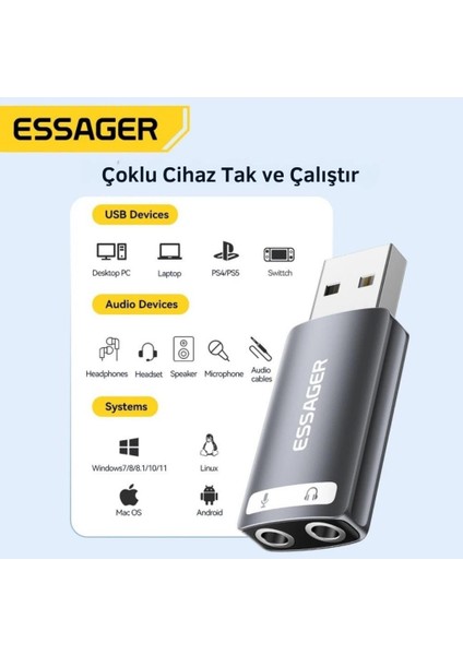 USB To 3.5mm Jack Çevirici Dönüştürücü Usbden Kulaklık Mikrofon Giriş Dönüştürücü Ses Dönüştürücü modelleri