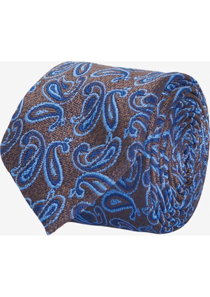 Desenli Kahve-Mavi Klasik Kravat