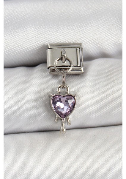 316L Çelik Gümüş Renk Mor Kalp Model Nomination Charm - PRT3500EB06635
