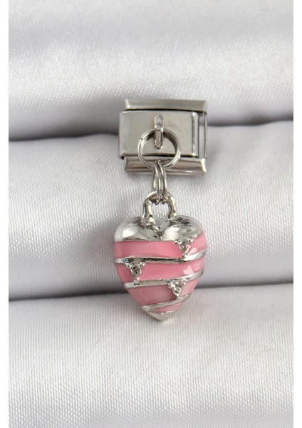 316L Çelik Gümüş Renk Pembe Kalp Model Nomination Charm - PRT3500EB06640