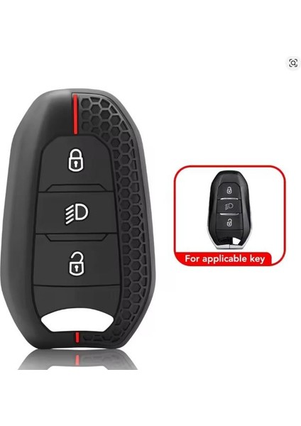 Anahtar Kabı Kılıfı Siyah-Kırmızı Çizgili Peugeot Peugeot 408 Uyumludur