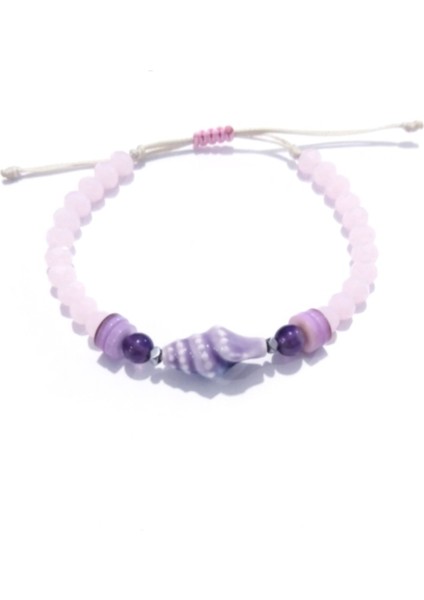 Seramik Deniz Kabuklu Sedef Ametist ve Hematit Doğaltaşlı Pembe Kristal Boncuklu Bileklik fiyatları