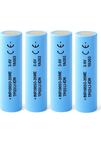 4 Adet 18650-26ME Açık Mavi Şarjlı Batarya Pil 3.6V 2600MAH Li-Ion Uzun Ömürlü Şarj Edilir