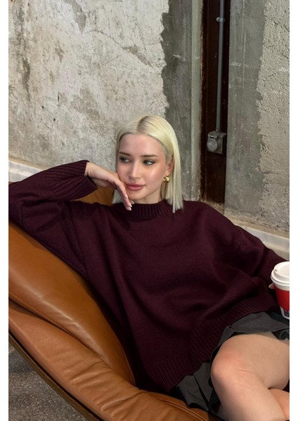 Mürdüm Bisiklet Yaka Oversize Triko Kazak MG1972