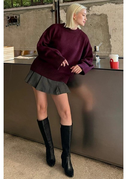 Mürdüm Bisiklet Yaka Oversize Triko Kazak MG1972 fırsatları