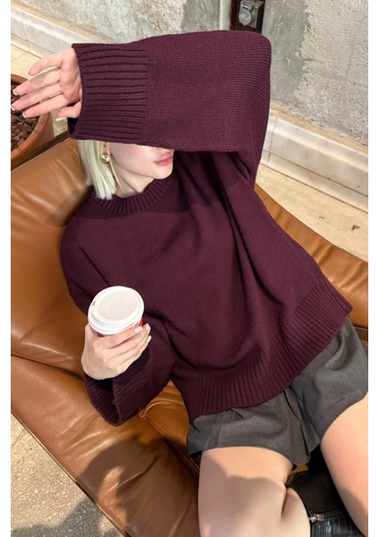 Mürdüm Bisiklet Yaka Oversize Triko Kazak MG1972 indirimleri