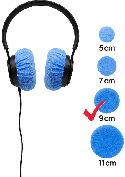 Tek Kullanımlık Kulaklık Hijyen Bonesi, Kulaklık Kılıfı - Mavi-9 cm (L)