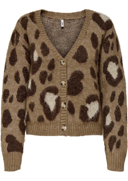 Kadın Onledelıe V Yaka Desenli Yün Hırka 15353090 Kahverengi modelleri