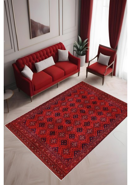 Dijital Baskı Klasik Desenli Kırmızı Çerçeveli Dekoratif Makinada Yıkanabilir Salon ve Yolluk Halısı fiyatları