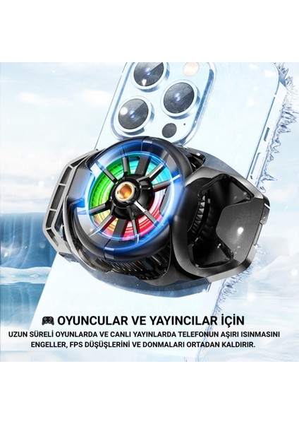 Oyuncular ve Yayıncılar Için Telefon Soğutucu | Rgb LED Işıklı Tasarım | 4500 Rpm Turbo Fan | Tripod Uyumlu Sessiz Soğutma modelleri