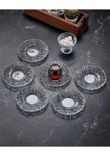 Turuncu 6'lı Kaveh Çay Tabağı Takımı, Şık ve Modern Tasarım.