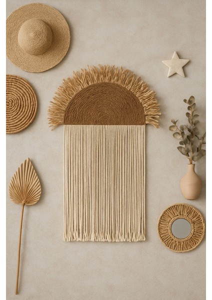 Pinterst Tarzı Bohem Makrome Duvar Süsü Balkon Süsü