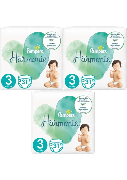 Pampers Harmonie Bebek Bezi Beden:3 (6-10KG) Midi 93 Adet Aylık Ultra Fırsat Pk