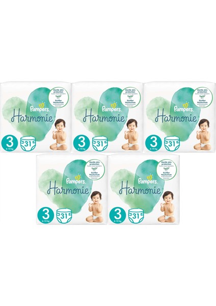 Pampers Harmonie Bebek Bezi Beden:3 (6-10KG) Midi 155 Adet Mega Ultra Fırsat Pk