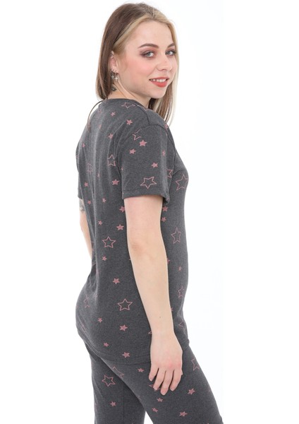 Kadın Kısa Kollu Pijama Takımı Yıldızlı fırsatları
