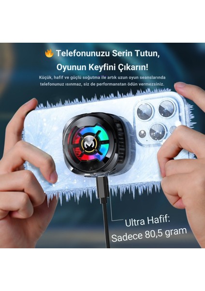 Magsafe Uyumlu Telefon Soğutucu – Dijital Isı Göstergeli, Rgb LED Işıklı, Turbo Fanlı 6000 Rpm, Klipsli Tutucu fiyatları