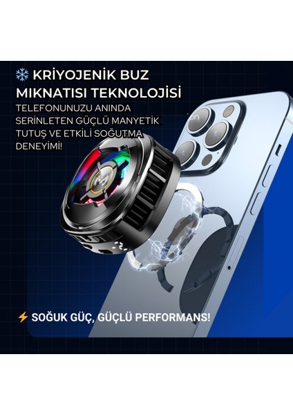 Magsafe Uyumlu Telefon Soğutucu – Dijital Isı Göstergeli, Rgb LED Işıklı, Turbo Fanlı 6000 Rpm, Klipsli Tutucu fırsatları
