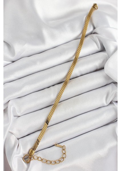 316L Çelik Gold Renk Yassı Zincir Model Kadın Bileklik - PRT3500EB06713