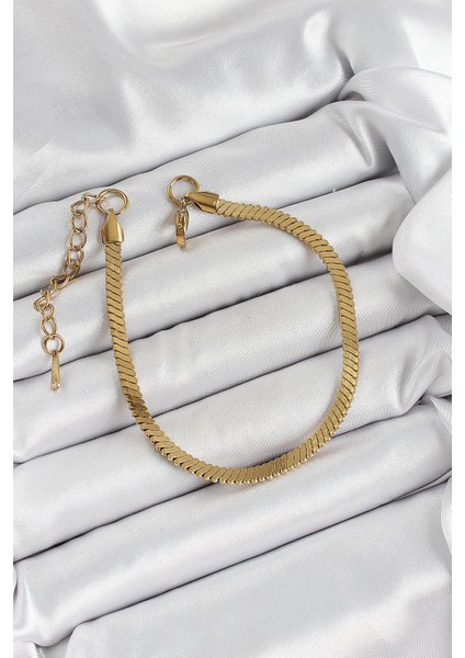 316L Çelik Gold Renk Yassı Zincir Model Kadın Bileklik - PRT3500EB06713 fiyatları