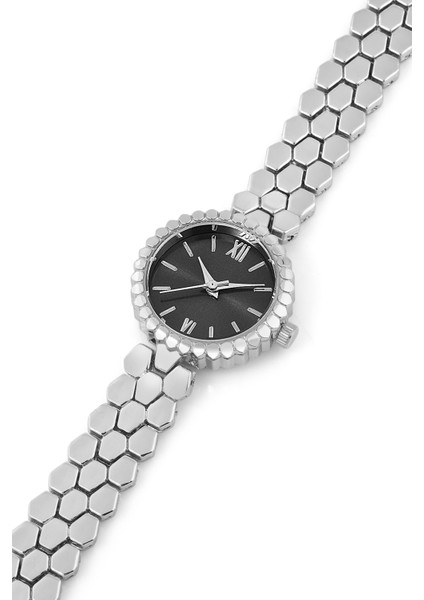 Premium Minimal Kasa Yuvarlak Kadran Yılan Derisi Desenli Metal Kordon Kadın Kol Saati