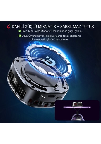 Magsafe Uyumlu Telefon Soğutucu – Dijital Isı Göstergeli, Rgb LED Işıklı, Turbo Fanlı 6000 Rpm, Klipsli Tutucu indirimleri
