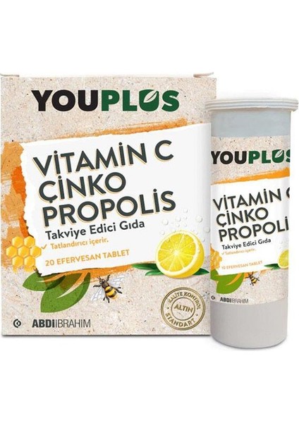 Youplus Vitamin C Çinko Propolis 20 Efervesan Tablet - Diş Beyazlatıcı Köpük Hediye