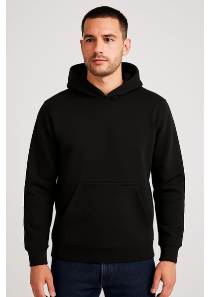 Üç Iplik Şardonlu Regular Kanguru Cepli Kapşonlu Erkek Sweetshirt